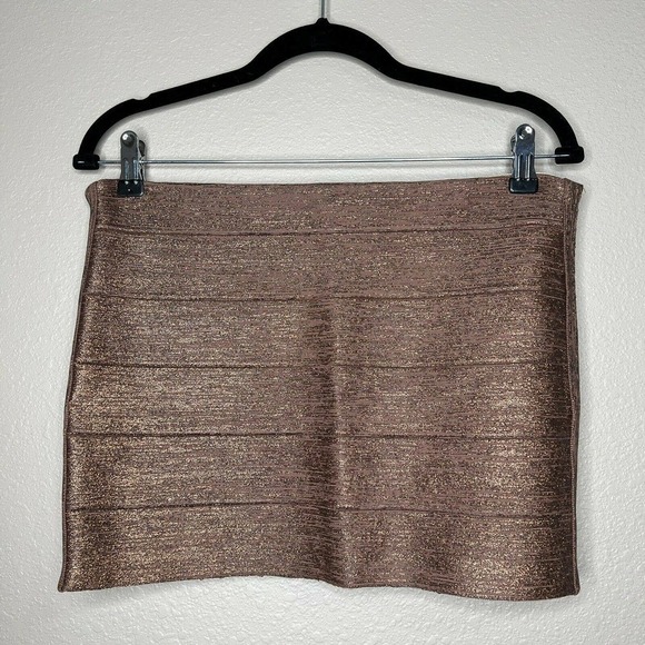 Haute Hippie Bronze Brown Metallic Bondage Bandage Mini Skirt Sz M - Picture 5 of 15